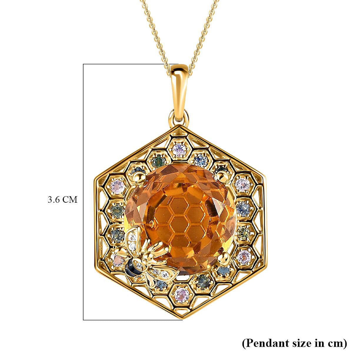 GP HoneyComb Collection - Citrine, Multi Sapphire and Natural Zircon Pendant with Chain (Size 20) in 18K Vermeil Yellow Gold Plated Sterling Silver 12.60 Ct, Silver Wt. 7.67 Gms 4207384 5