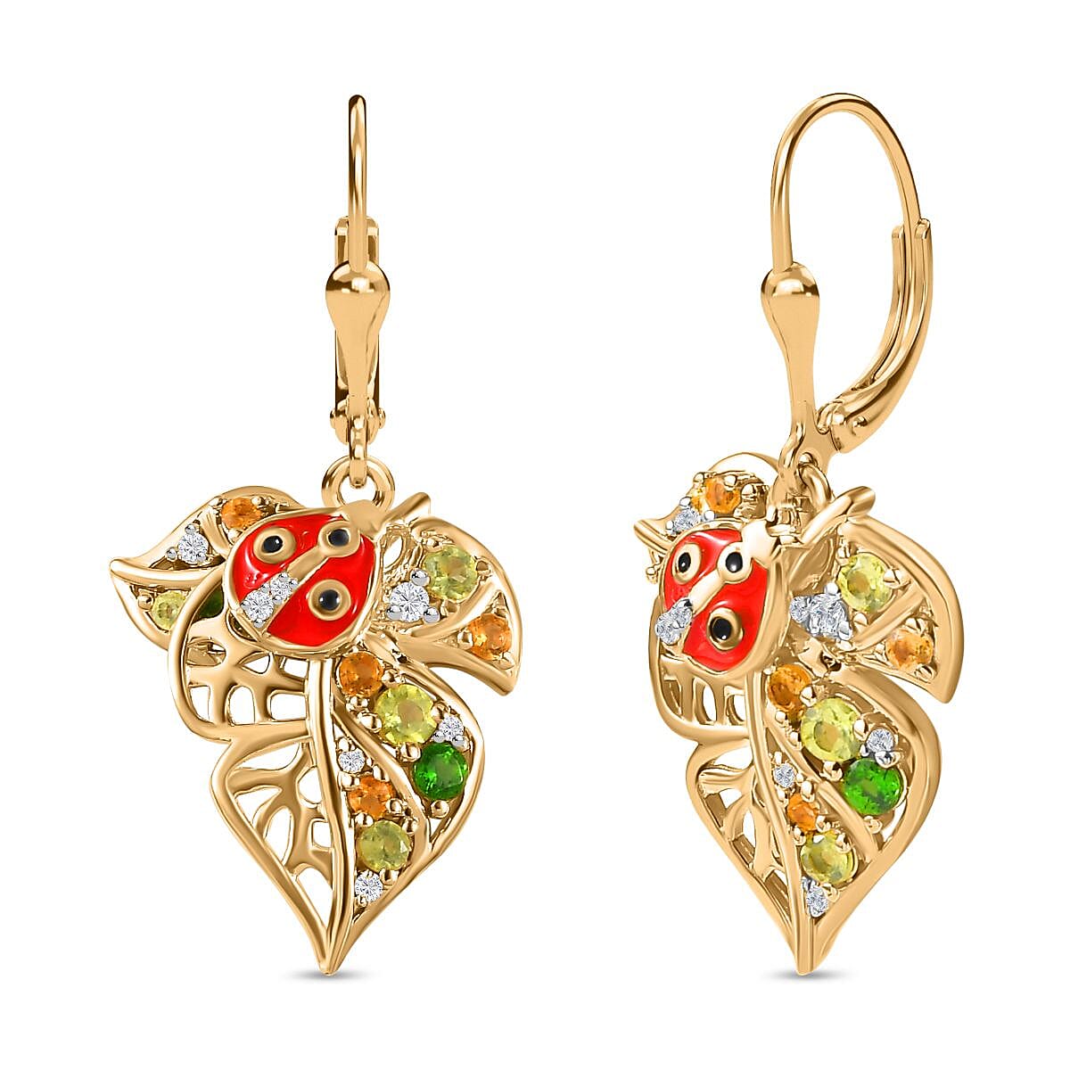 GP Leaf Collection - Citrine &amp; Multi Gemstone Earrings in 18K Vermeil YG Plated Sterling Silver, Silver Wt. 5.60 Gms 7754068 0