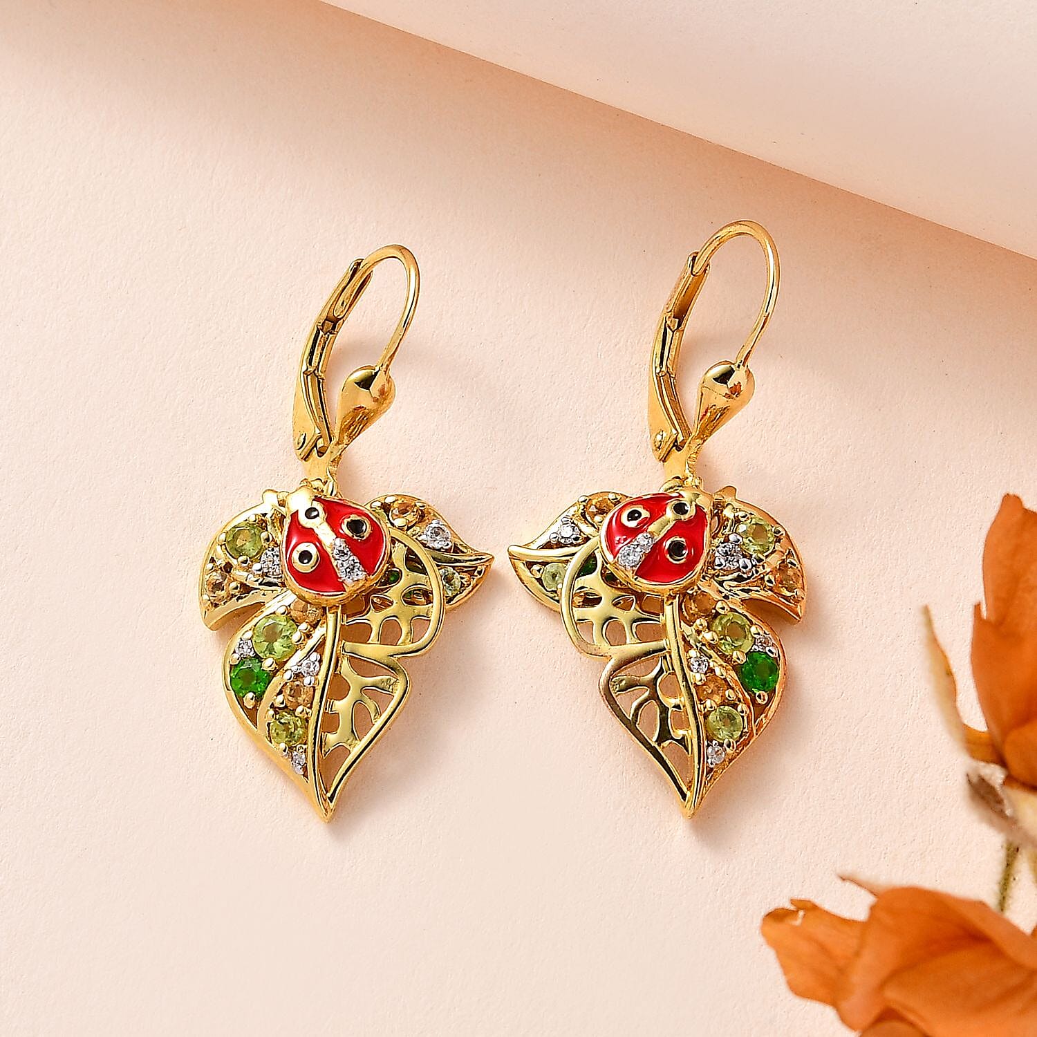 GP Leaf Collection - Citrine &amp; Multi Gemstone Earrings in 18K Vermeil YG Plated Sterling Silver, Silver Wt. 5.60 Gms 7754068 1