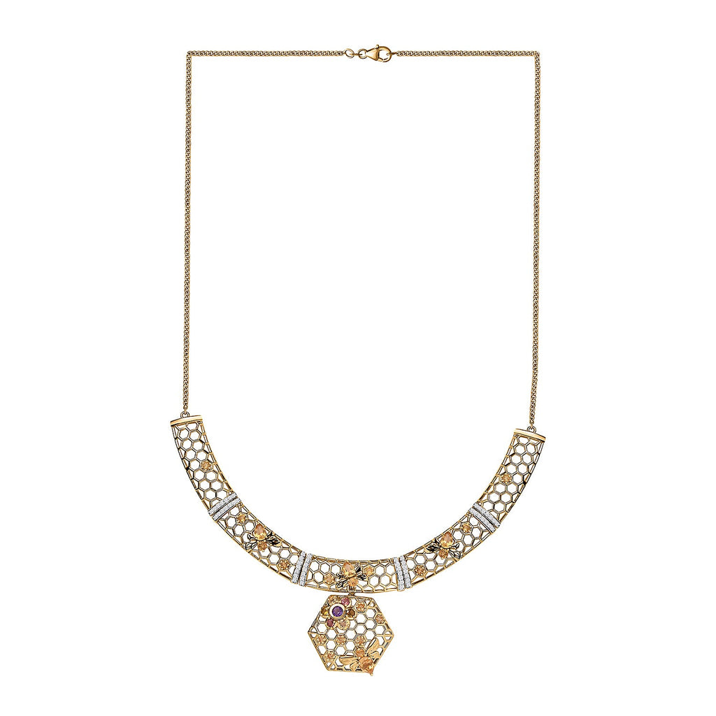 GP HoneyComb Collection - 3 in 1 Interchangeable Necklace Multi Gemstone in 18K Gold Vermeil Plated Sterling Silver 5.41 Ct, Silver Wt. 28.55 Gms. Size 20