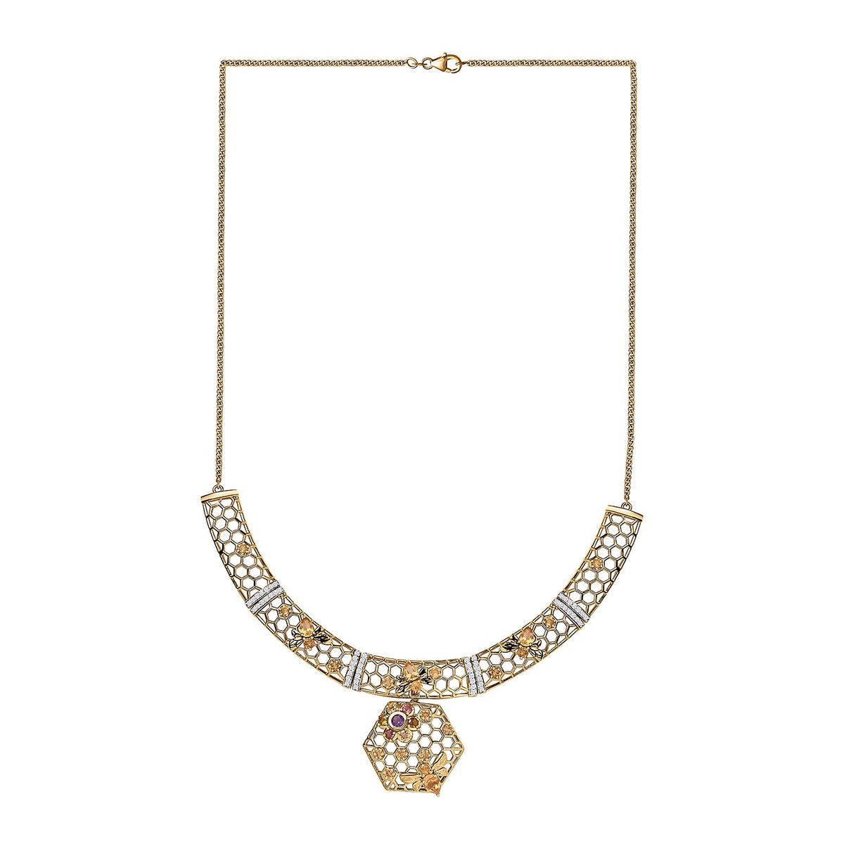 GP HoneyComb Collection - 3 in 1 Interchangeable Necklace Multi Gemstone in 18K Gold Vermeil Plated Sterling Silver 5.41 Ct, Silver Wt. 28.55 Gms. Size 20 7699682 0
