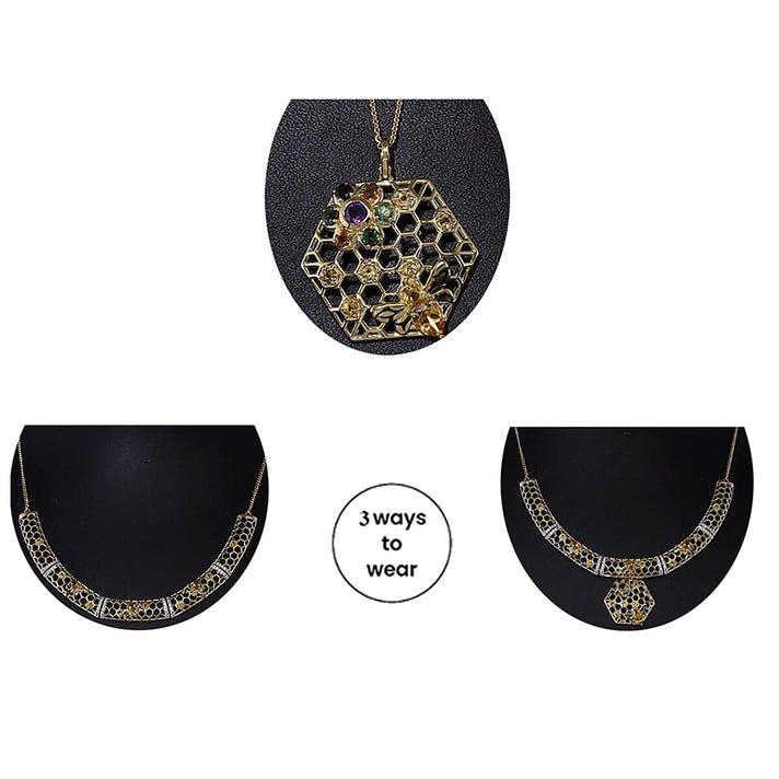 GP HoneyComb Collection - 3 in 1 Interchangeable Necklace Multi Gemstone in 18K Gold Vermeil Plated Sterling Silver 5.41 Ct, Silver Wt. 28.55 Gms. Size 20 7699682 2
