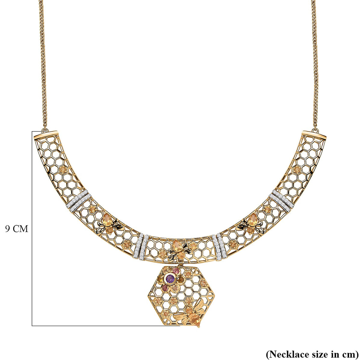 GP HoneyComb Collection - 3 in 1 Interchangeable Necklace Multi Gemstone in 18K Gold Vermeil Plated Sterling Silver 5.41 Ct, Silver Wt. 28.55 Gms. Size 20 7699682 6