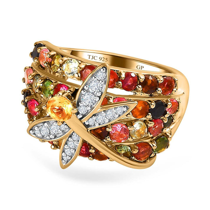 GP Italian Garden Collection - Citrine &amp; Multi Gemstone Butterfly Cluster Ring in 18K Vermeil Yellow Gold Plated Sterling Silver 3.40 Ct. 7626796 1