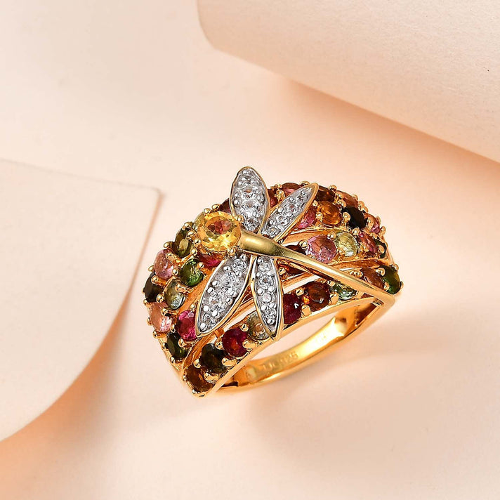GP Italian Garden Collection - Citrine &amp; Multi Gemstone Butterfly Cluster Ring in 18K Vermeil Yellow Gold Plated Sterling Silver 3.40 Ct. 7626796 2