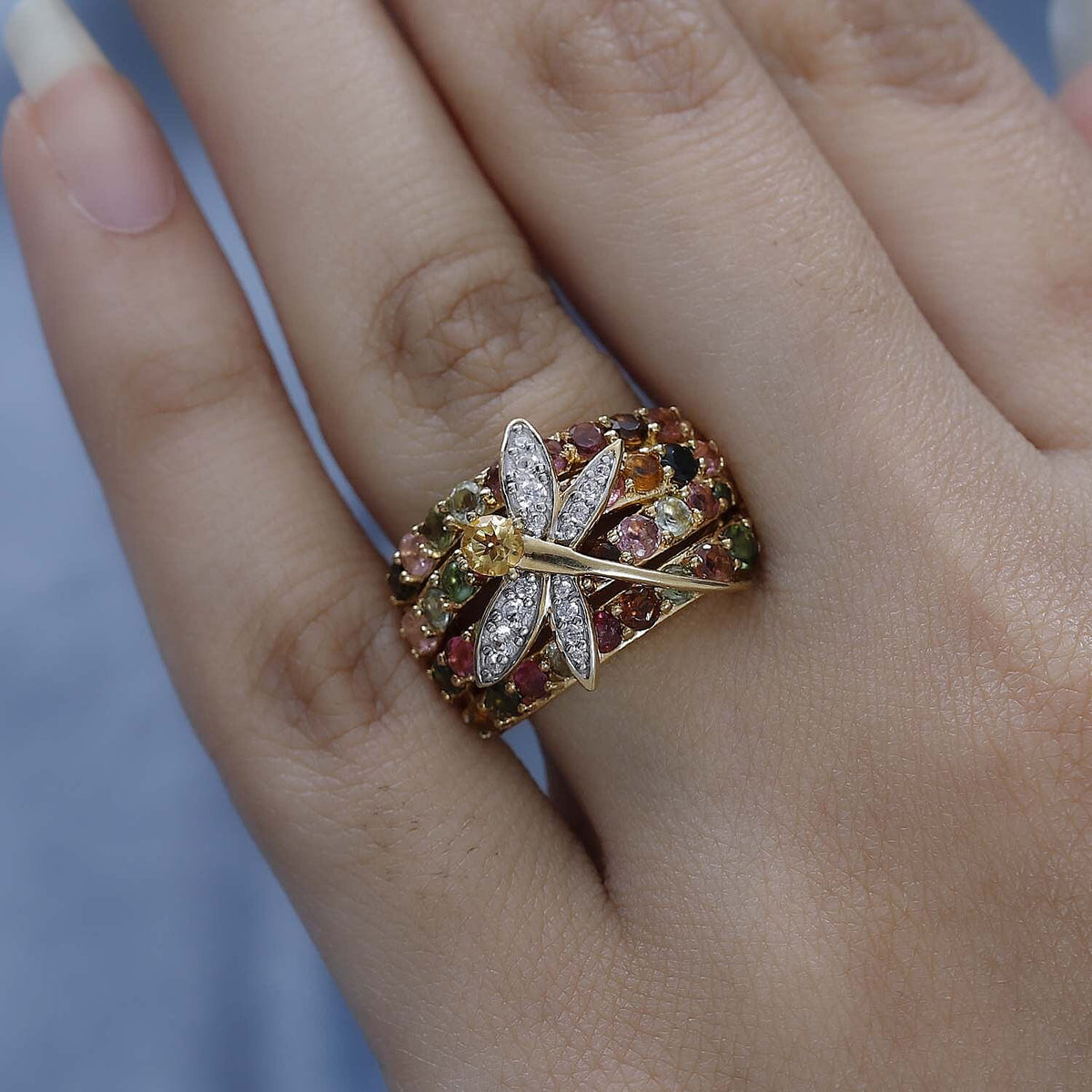 GP Italian Garden Collection - Citrine &amp; Multi Gemstone Butterfly Cluster Ring in 18K Vermeil Yellow Gold Plated Sterling Silver 3.40 Ct. 7626796 3