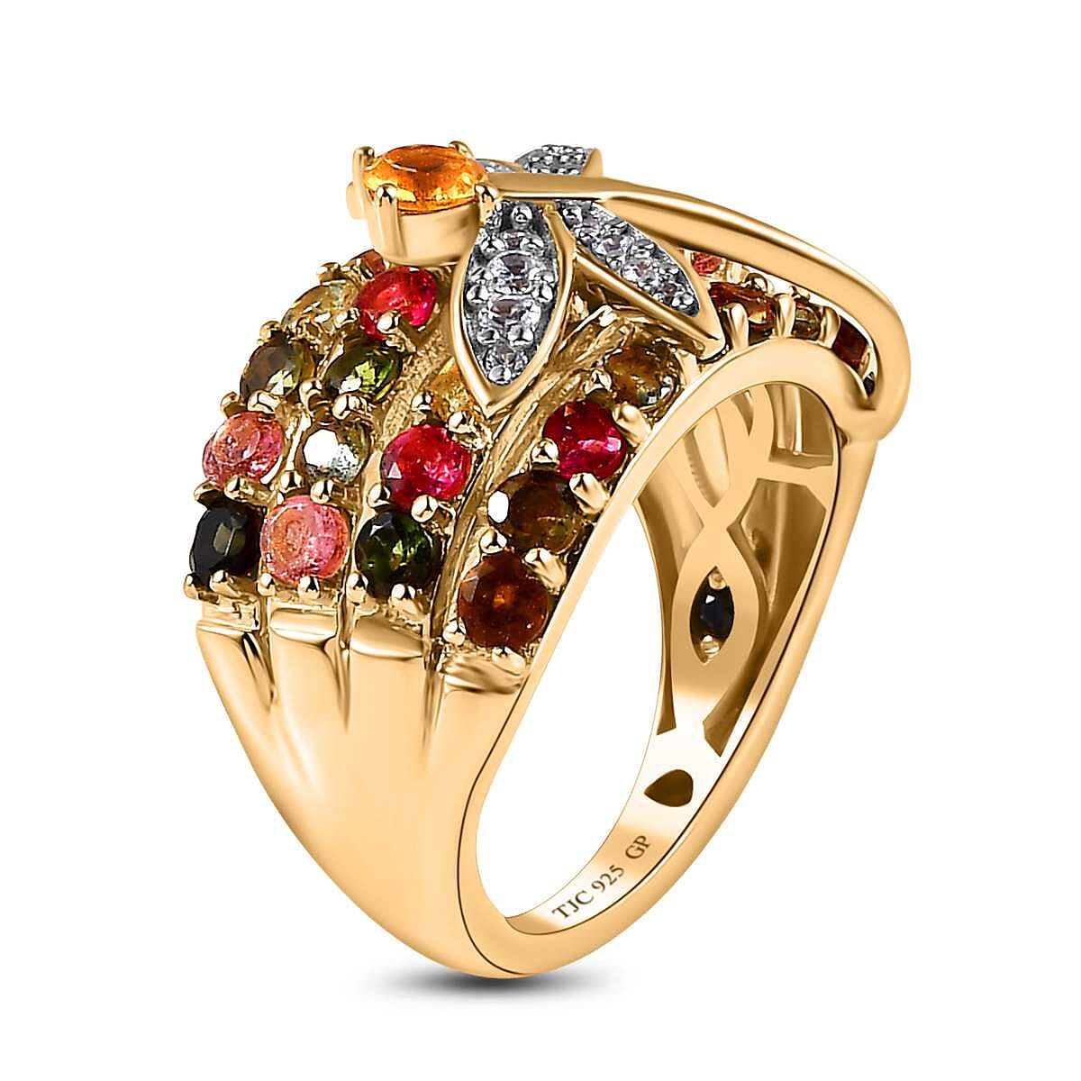 GP Italian Garden Collection - Citrine &amp; Multi Gemstone Butterfly Cluster Ring in 18K Vermeil Yellow Gold Plated Sterling Silver 3.40 Ct. 7626796 4