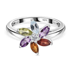 Citrine & Multi Gemstone Floral Ring in Sterling Silver