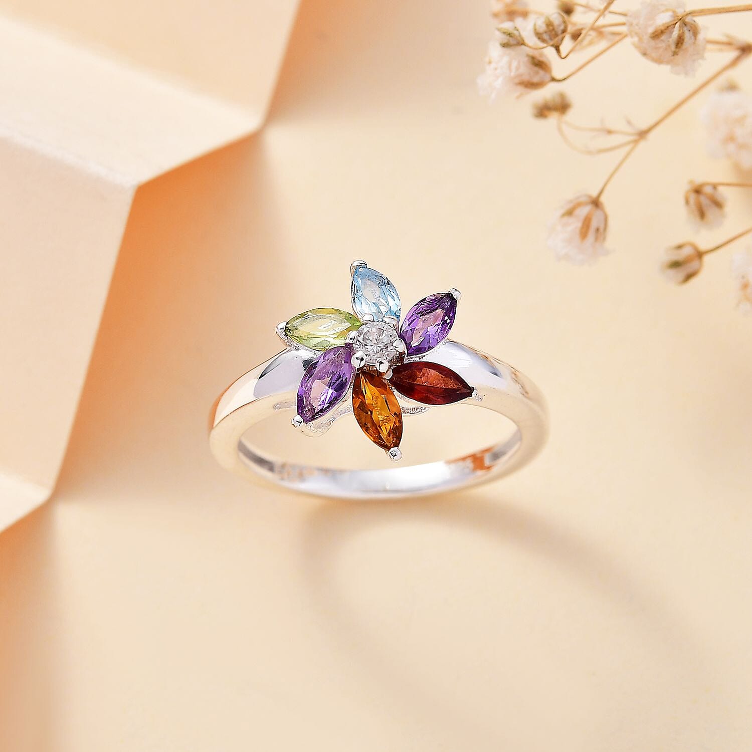 Citrine &amp; Multi Gemstone Floral Ring in Sterling Silver 7821555 2