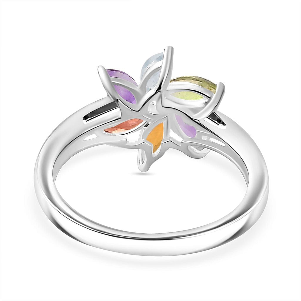 Citrine & Multi Gemstone Floral Ring in Sterling Silver