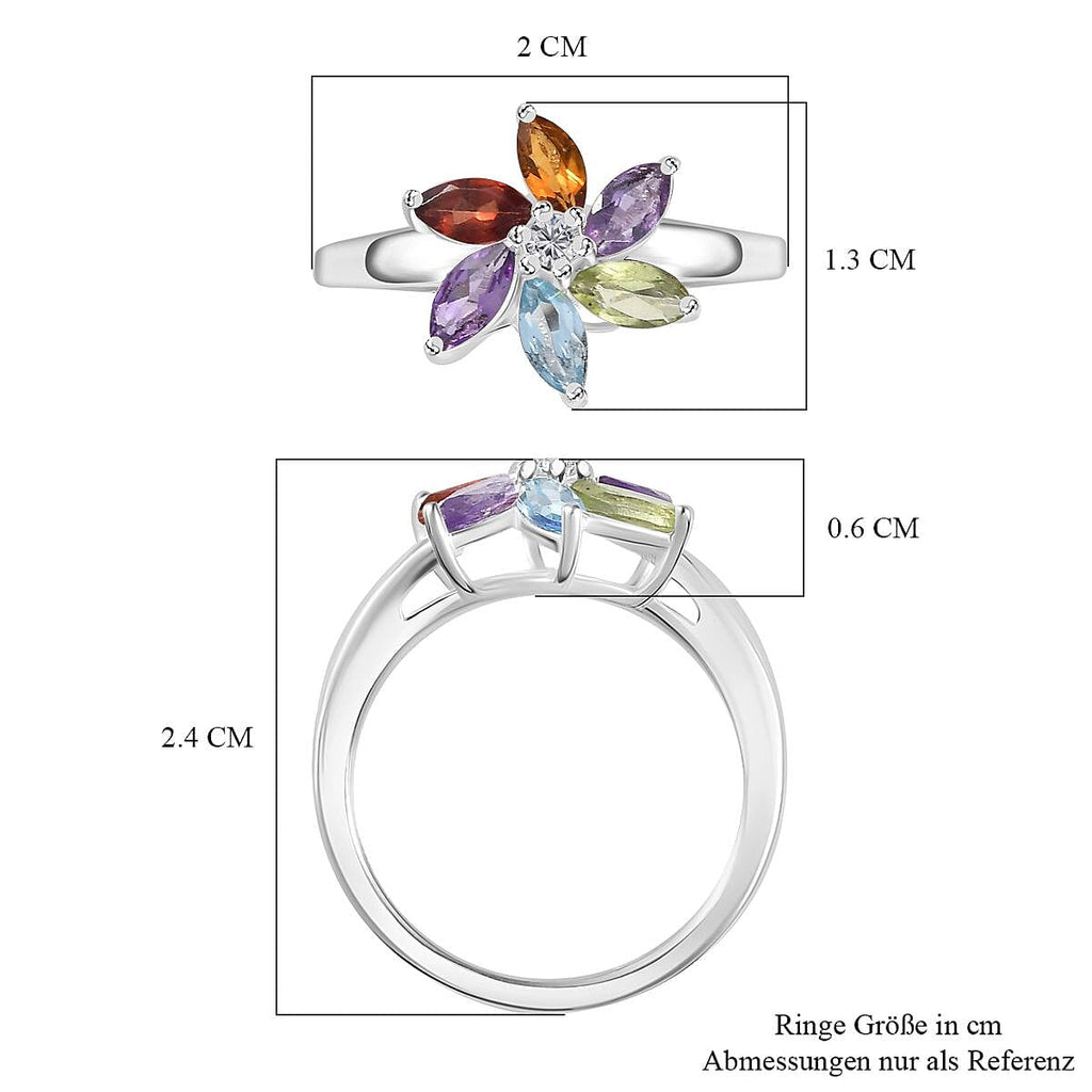 Citrine & Multi Gemstone Floral Ring in Sterling Silver