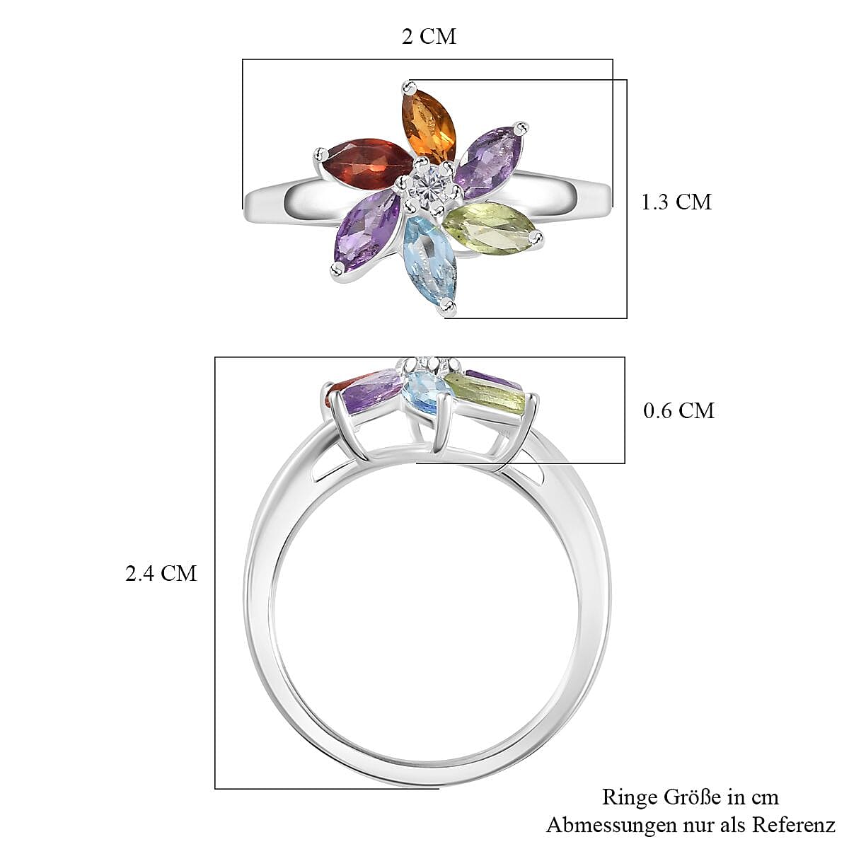 Citrine &amp; Multi Gemstone Floral Ring in Sterling Silver 7821555 7
