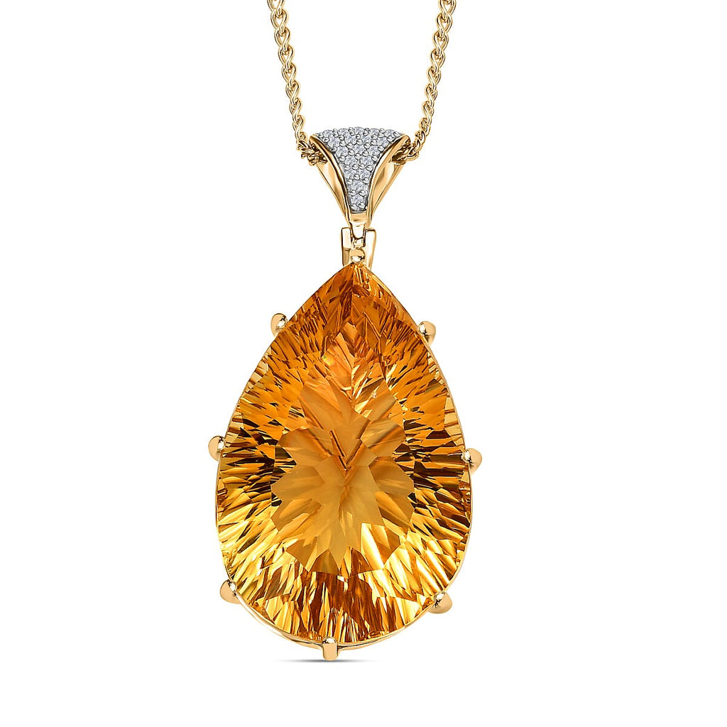 Concave Cut AAA Citrine and Natural Zircon Pendant with Chain (Size 20) in 18K YG Vermeil Plated Sterling Silver 98.84 Ct, Silver Wt. 14.60 Gms