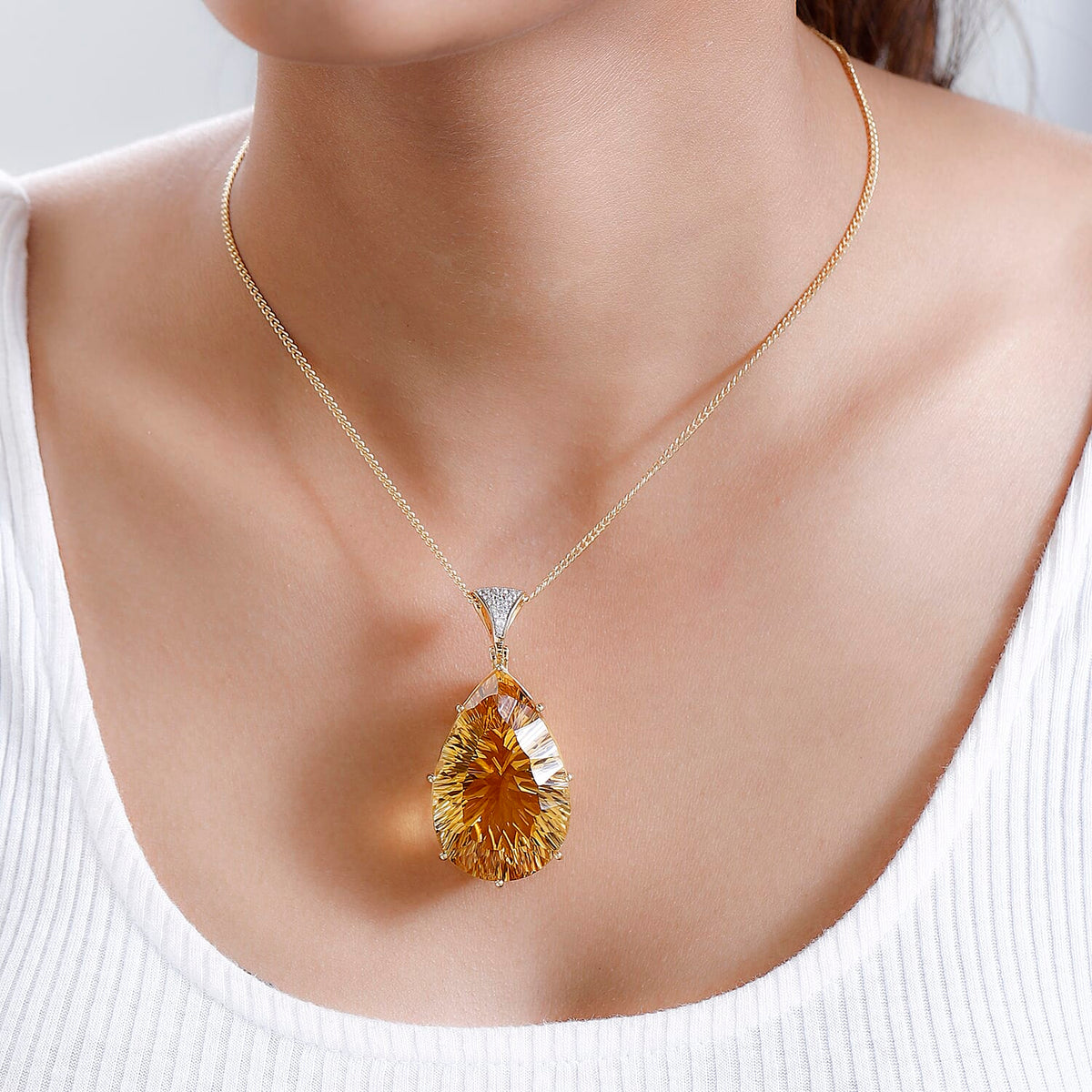 Concave Cut AAA Citrine and Natural Zircon Pendant with Chain (Size 20) in 18K YG Vermeil Plated Sterling Silver 98.84 Ct, Silver Wt. 16.20 Gms 4168213 1