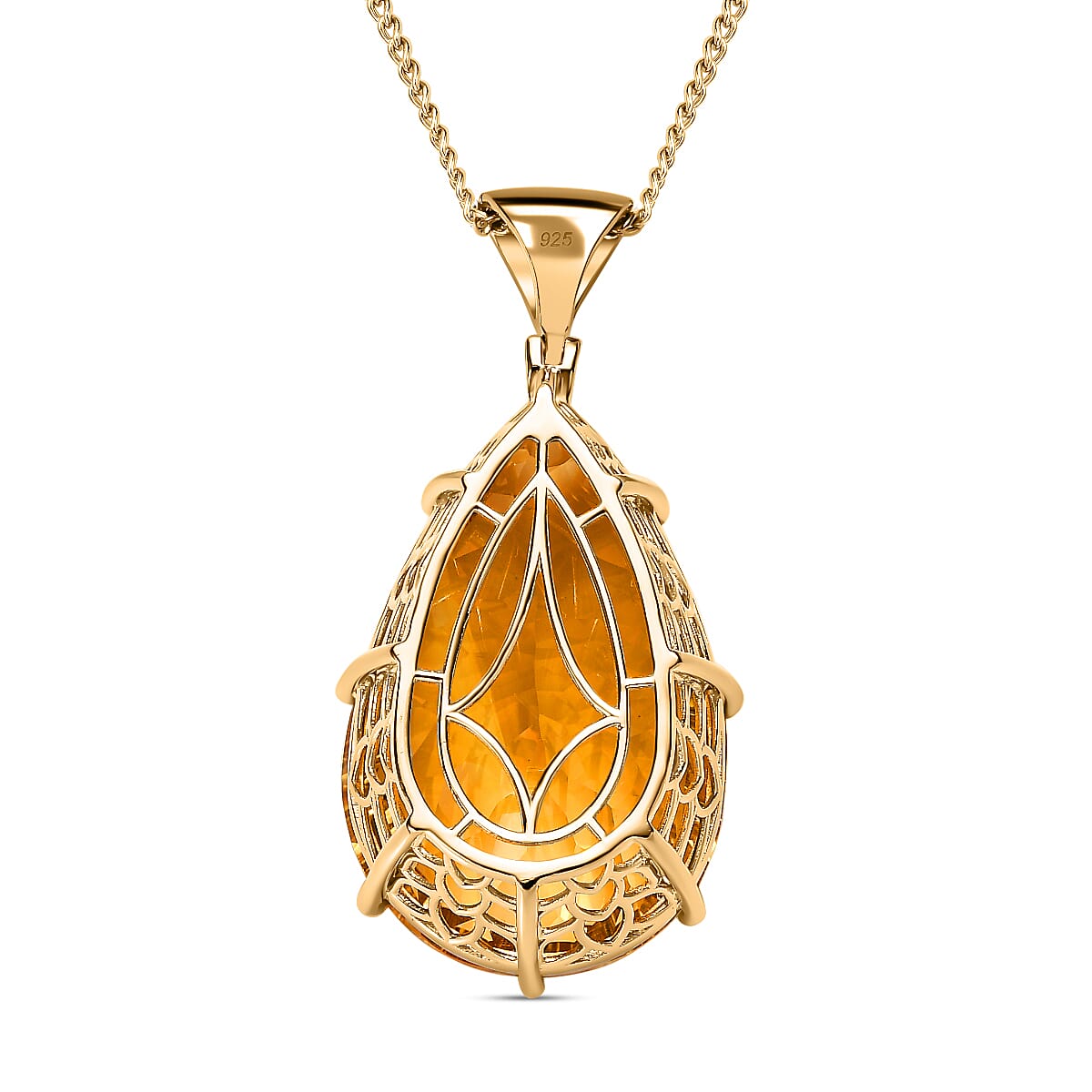 Concave Cut AAA Citrine and Natural Zircon Pendant with Chain (Size 20) in 18K YG Vermeil Plated Sterling Silver 98.84 Ct, Silver Wt. 16.20 Gms 4168213 4