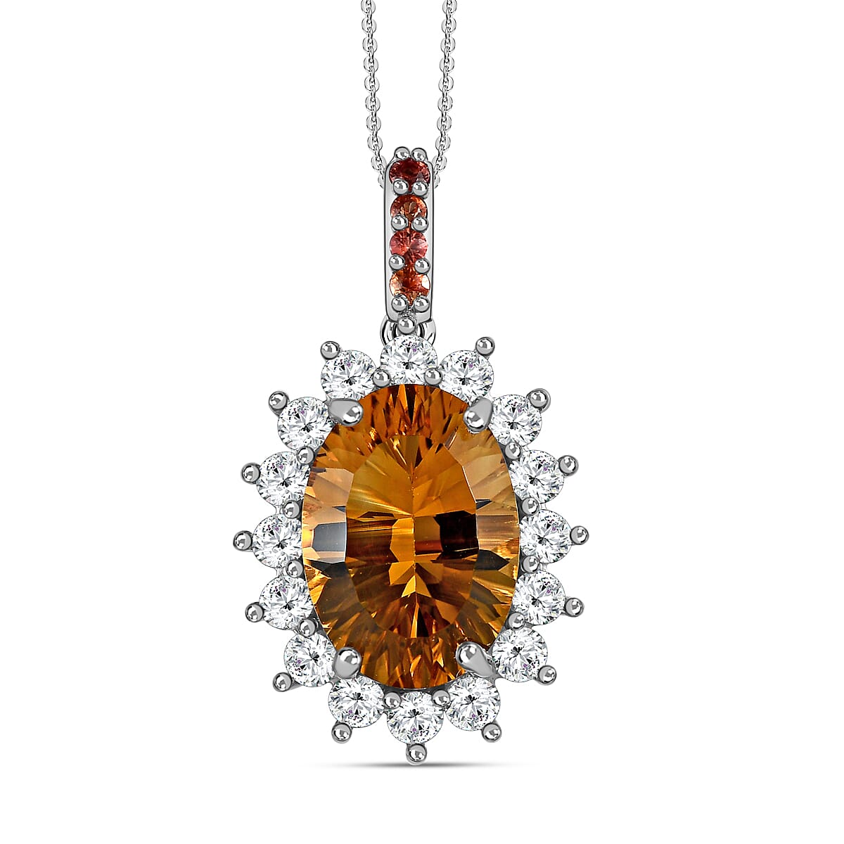 Citrine, Natural Zircon and Orange Sapphire Pendant with Chain (Size 20) in Platinum Overlay Sterling Silver 6.44 Ct. 4167822 0