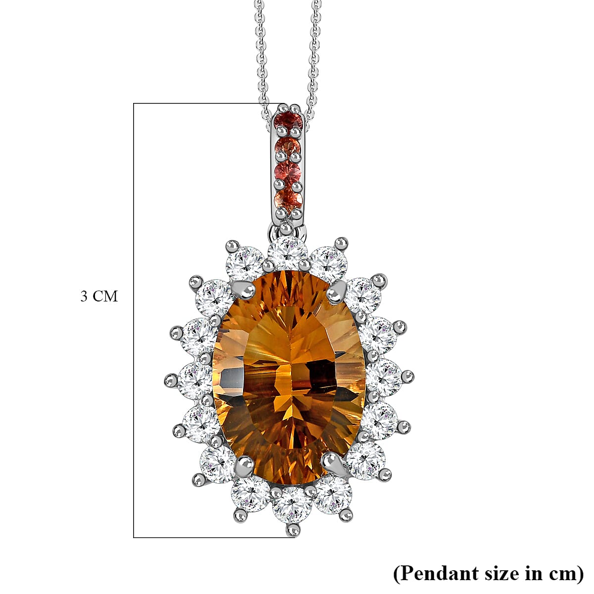 Citrine, Natural Zircon and Orange Sapphire Pendant with Chain (Size 20) in Platinum Overlay Sterling Silver 6.44 Ct. 4167822 6