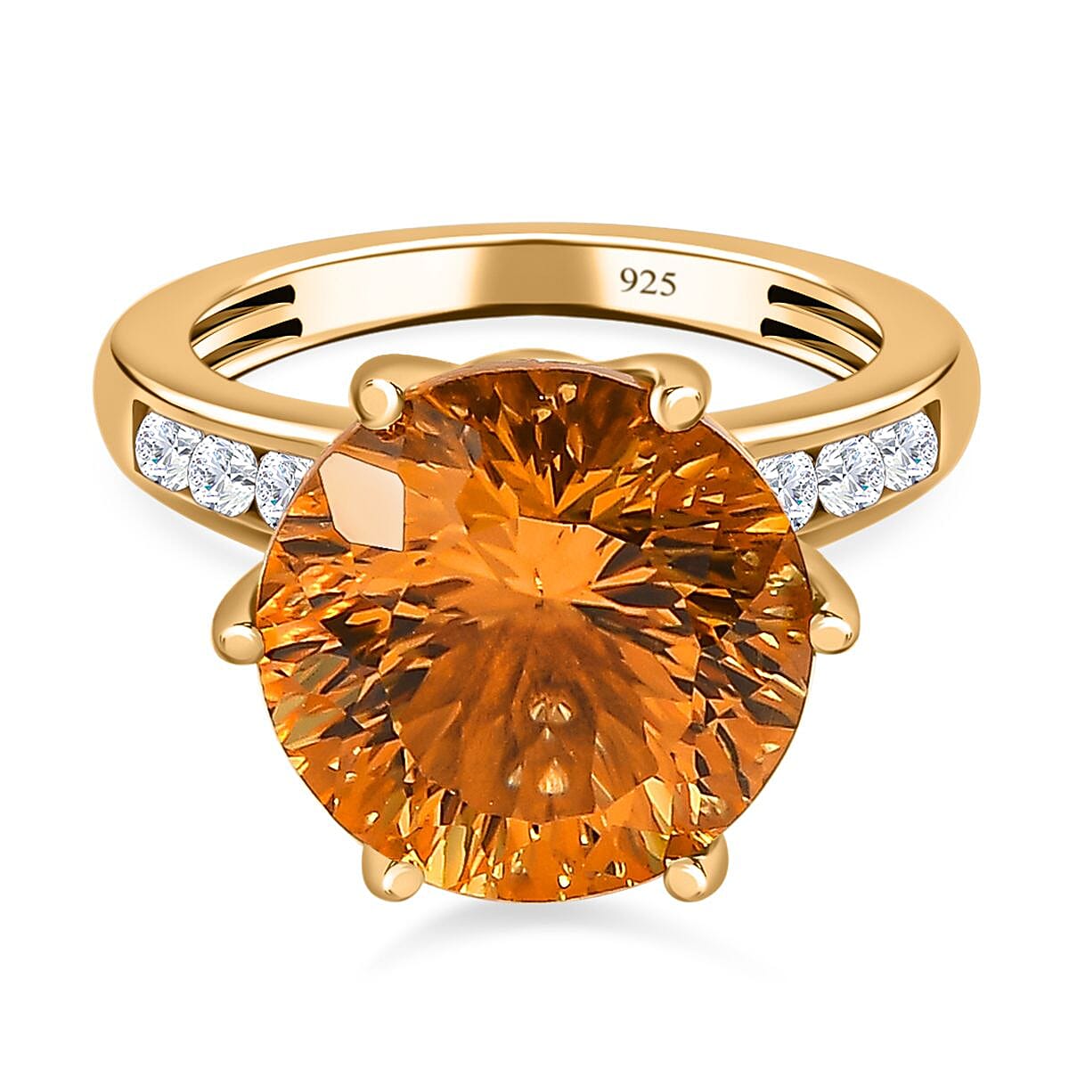 Millenium Cut Citrine &amp; Natural Zircon Ring in 18K Vermeil Yellow Gold Plated Sterling Silver 10.00 Ct. 7573028 0