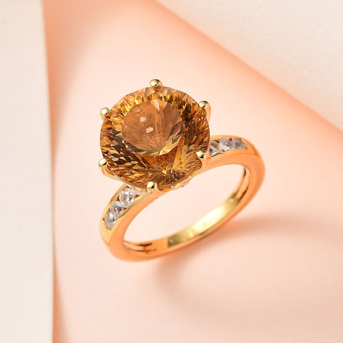 Millenium Cut Citrine &amp; Natural Zircon Ring in 18K Vermeil Yellow Gold Plated Sterling Silver 10.00 Ct. 7573028 1