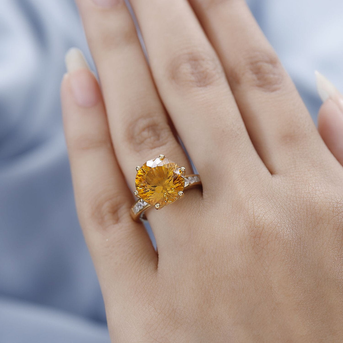 Millenium Cut Citrine &amp; Natural Zircon Ring in 18K Vermeil Yellow Gold Plated Sterling Silver 10.00 Ct. 7573028 2