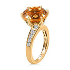 Millenium Cut Citrine & Natural Zircon Ring in 18K Vermeil Yellow Gold Plated Sterling Silver 10.00 Ct.