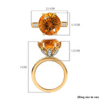 Millenium Cut Citrine & Natural Zircon Ring in 18K Vermeil Yellow Gold Plated Sterling Silver 10.00 Ct.