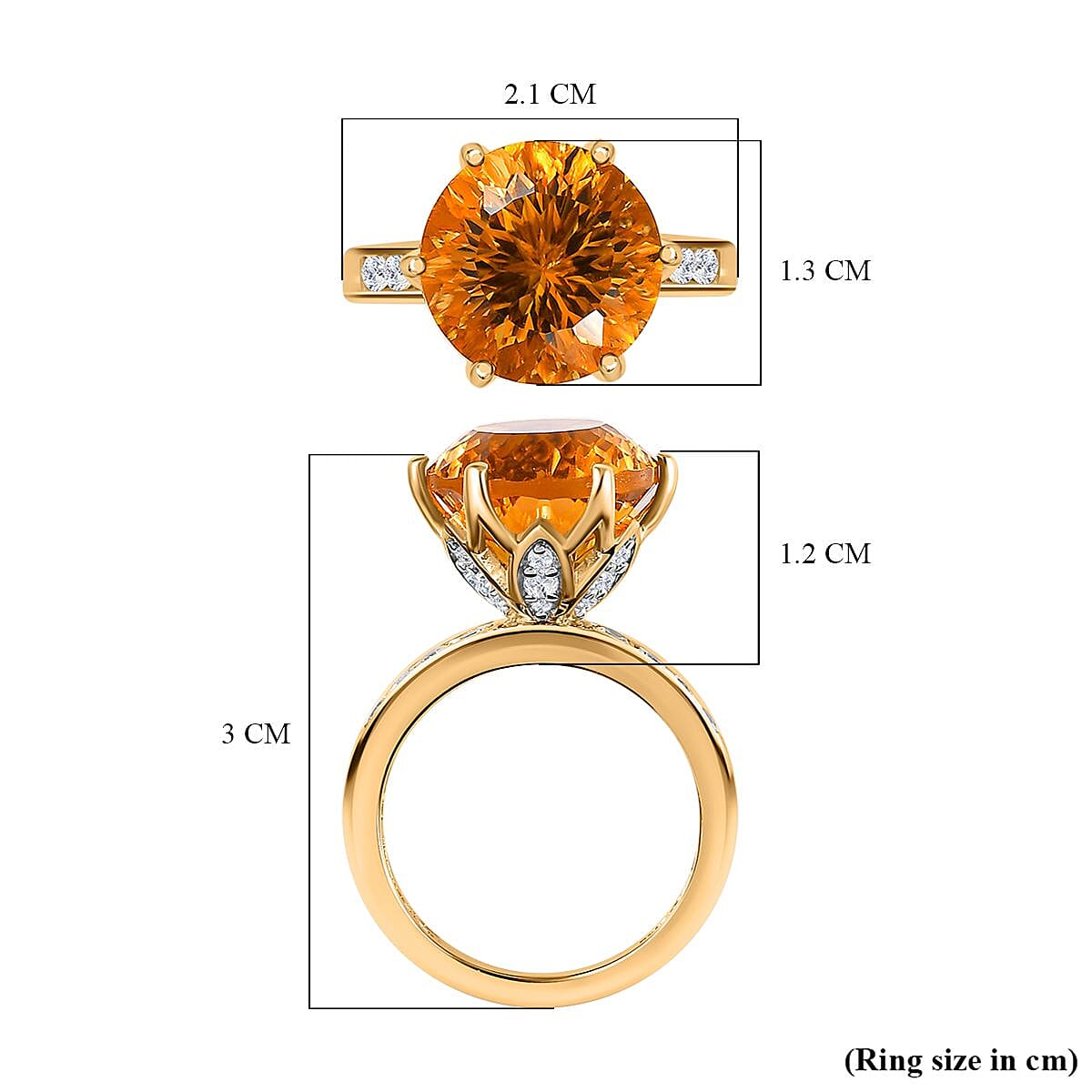 Millenium Cut Citrine &amp; Natural Zircon Ring in 18K Vermeil Yellow Gold Plated Sterling Silver 10.00 Ct. 7573028 5
