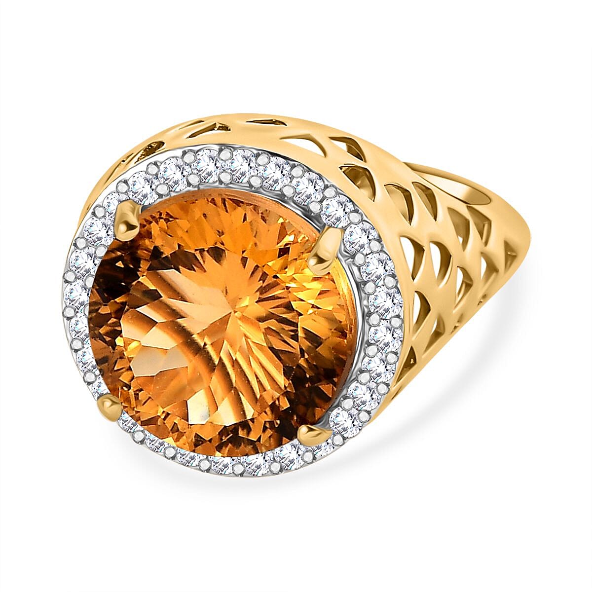 Millenium Cut Citrine &amp; Natural Zircon Ring in 18K Vermeil Yellow Gold Plated Sterling Silver 7.06 Ct, Silver Wt. 6.31 GM 7617586 0