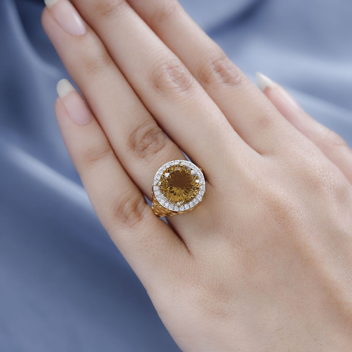 Millenium Cut Citrine &amp; Natural Zircon Ring in 18K Vermeil Yellow Gold Plated Sterling Silver 7.06 Ct, Silver Wt. 6.31 GM 7617586 2
