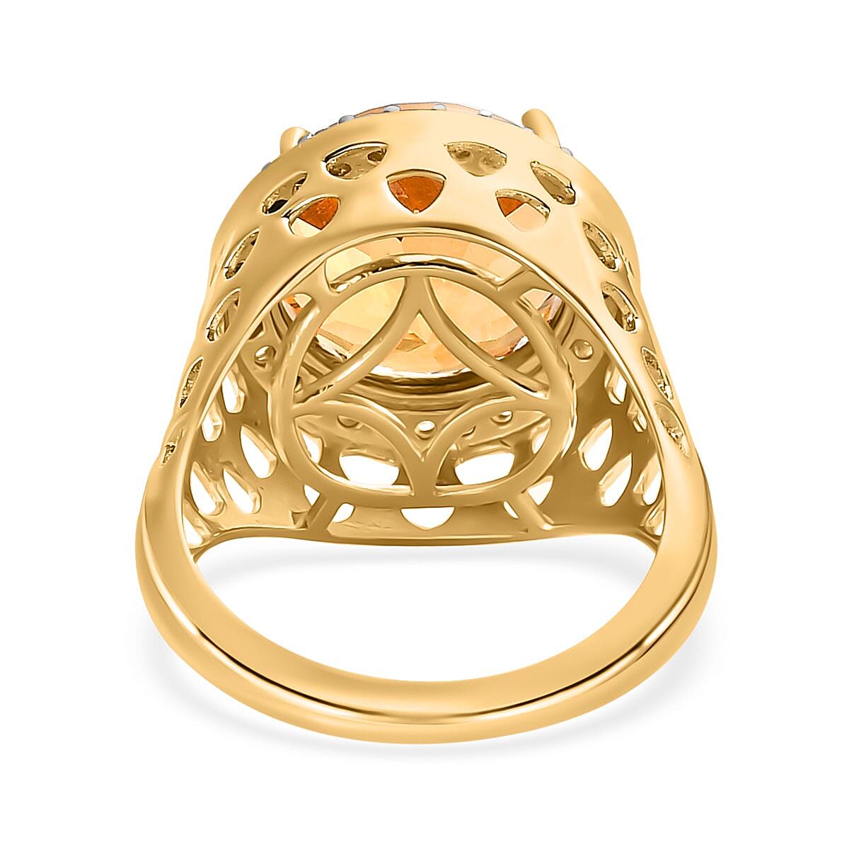 Millenium Cut Citrine &amp; Natural Zircon Ring in 18K Vermeil Yellow Gold Plated Sterling Silver 7.06 Ct, Silver Wt. 6.31 GM 7617586 4