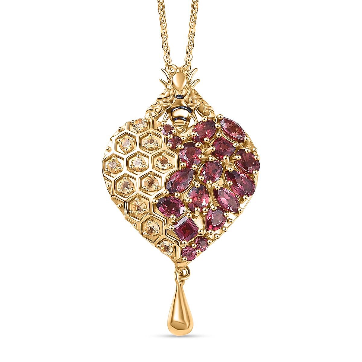 GP Honeycomb Collection- Citrine, Orissa Rose Garnet &amp; Blue Sapphire Pendant with Chain (Size 20) in 18K Vermeil Yellow Gold Plated Sterling Silver 3.53 Ct 4432446 0