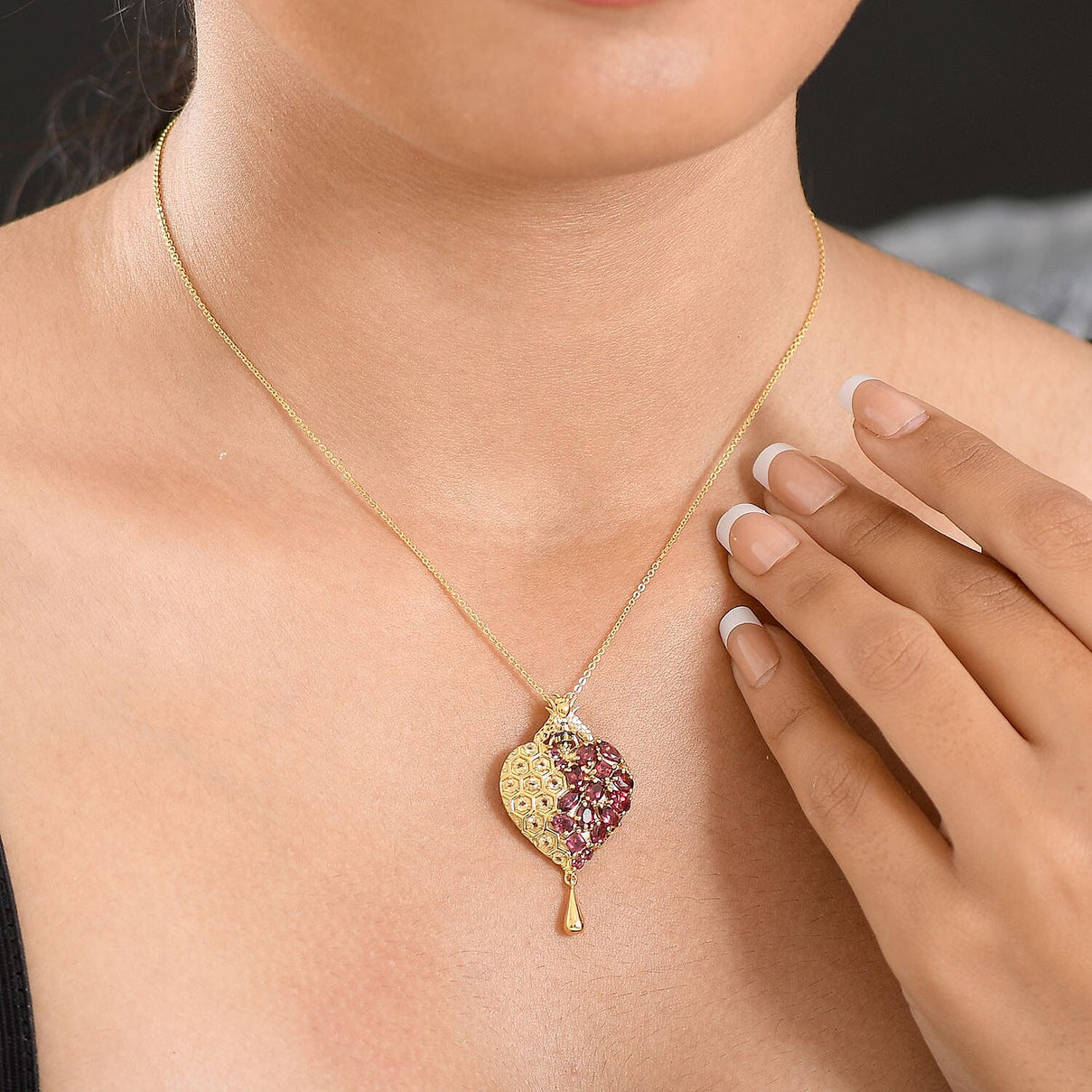 GP Honeycomb Collection- Citrine, Orissa Rose Garnet &amp; Blue Sapphire Pendant with Chain (Size 20) in 18K Vermeil Yellow Gold Plated Sterling Silver 3.53 Ct 4432446 3
