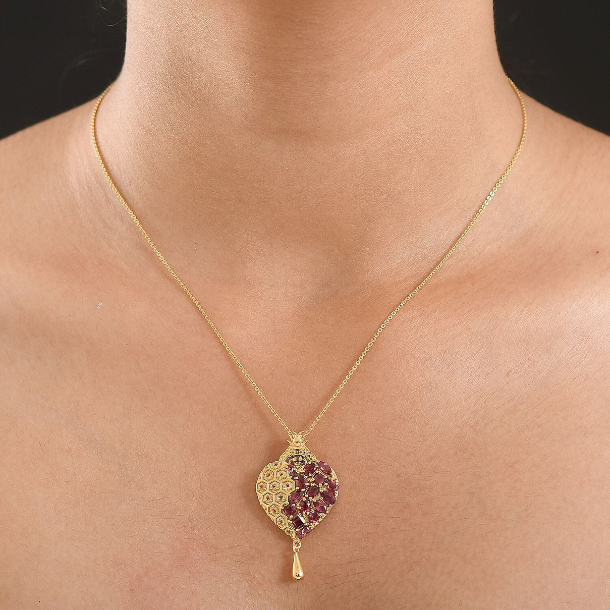 GP Honeycomb Collection- Citrine, Orissa Rose Garnet &amp; Blue Sapphire Pendant with Chain (Size 20) in 18K Vermeil Yellow Gold Plated Sterling Silver 3.53 Ct 4432446 4