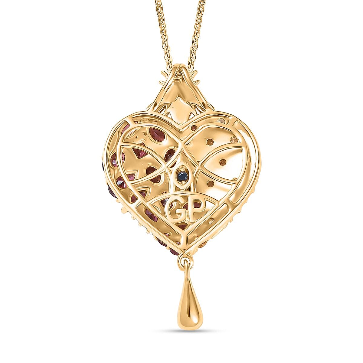 GP Honeycomb Collection- Citrine, Orissa Rose Garnet &amp; Blue Sapphire Pendant with Chain (Size 20) in 18K Vermeil Yellow Gold Plated Sterling Silver 3.53 Ct 4432446 6