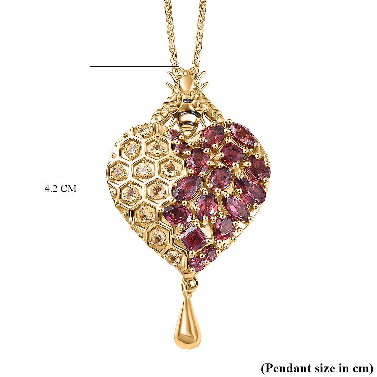 GP Honeycomb Collection- Citrine, Orissa Rose Garnet &amp; Blue Sapphire Pendant with Chain (Size 20) in 18K Vermeil Yellow Gold Plated Sterling Silver 3.53 Ct 4432446 8