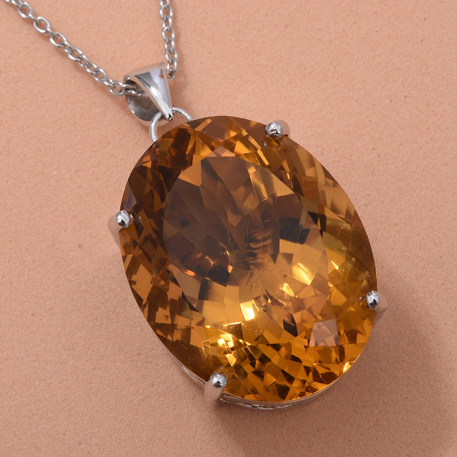 Citrine Pendant (With Chain Size 24) in Platinum Overlay Sterling Silver 47.00 Ct. 8962515 3