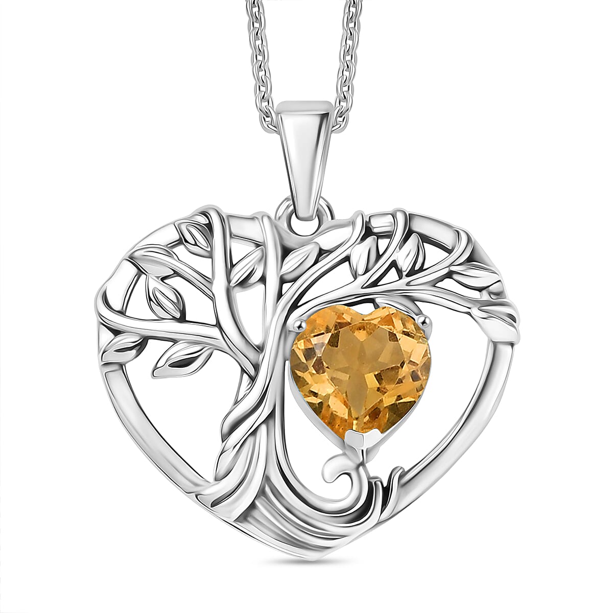 D'Joy Citrine Tree Of Life Heart Pendant with Cable Chain (Size 20) in Black Oxidised Sterling Silver 1.72 Ct. 4425786 0