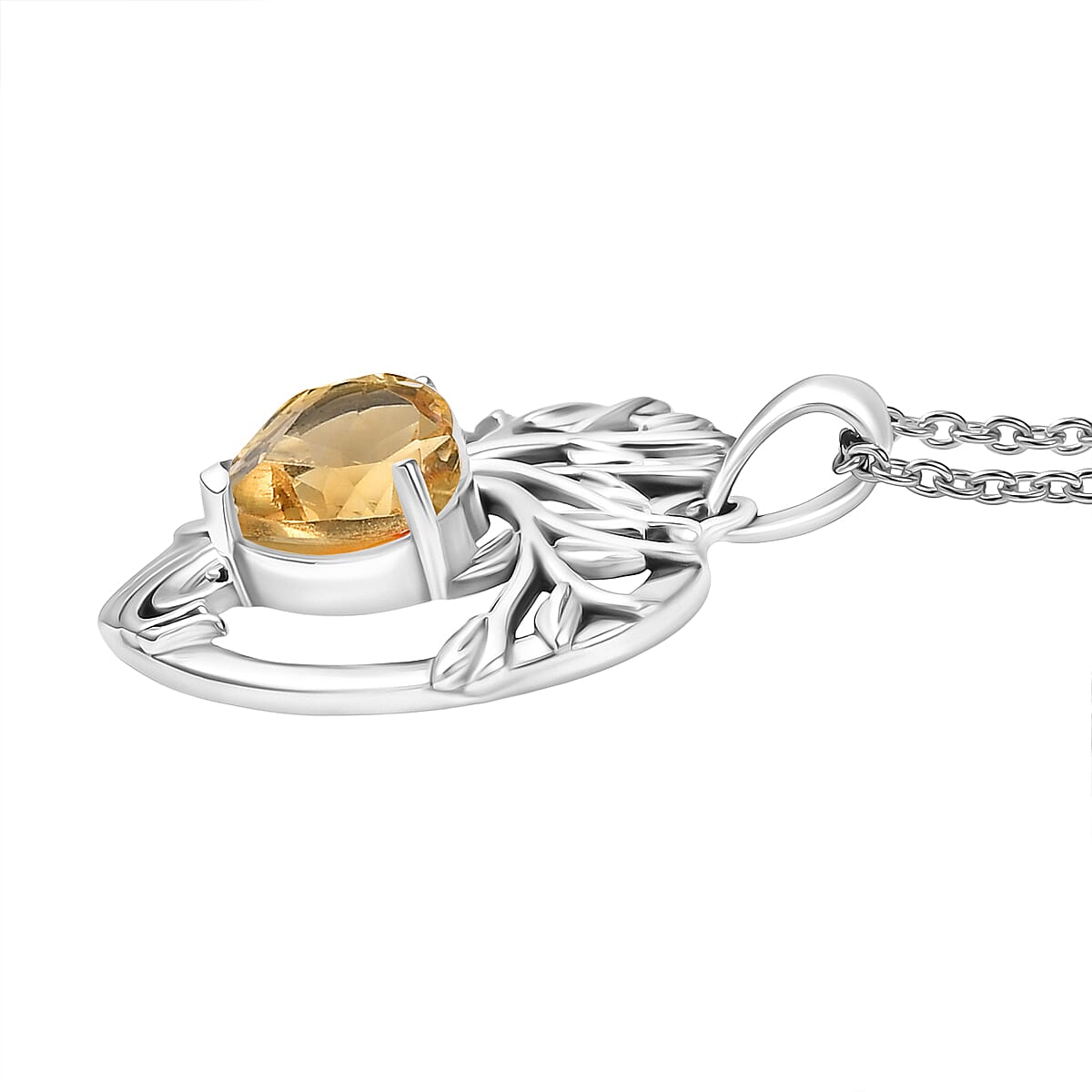 D'Joy Citrine Tree Of Life Heart Pendant with Cable Chain (Size 20) in Black Oxidised Sterling Silver 1.72 Ct. 4425786 4
