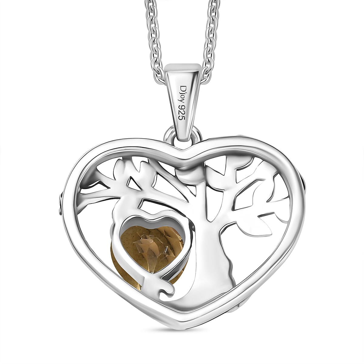D'Joy Citrine Tree Of Life Heart Pendant with Cable Chain (Size 20) in Black Oxidised Sterling Silver 1.72 Ct. 4425786 5
