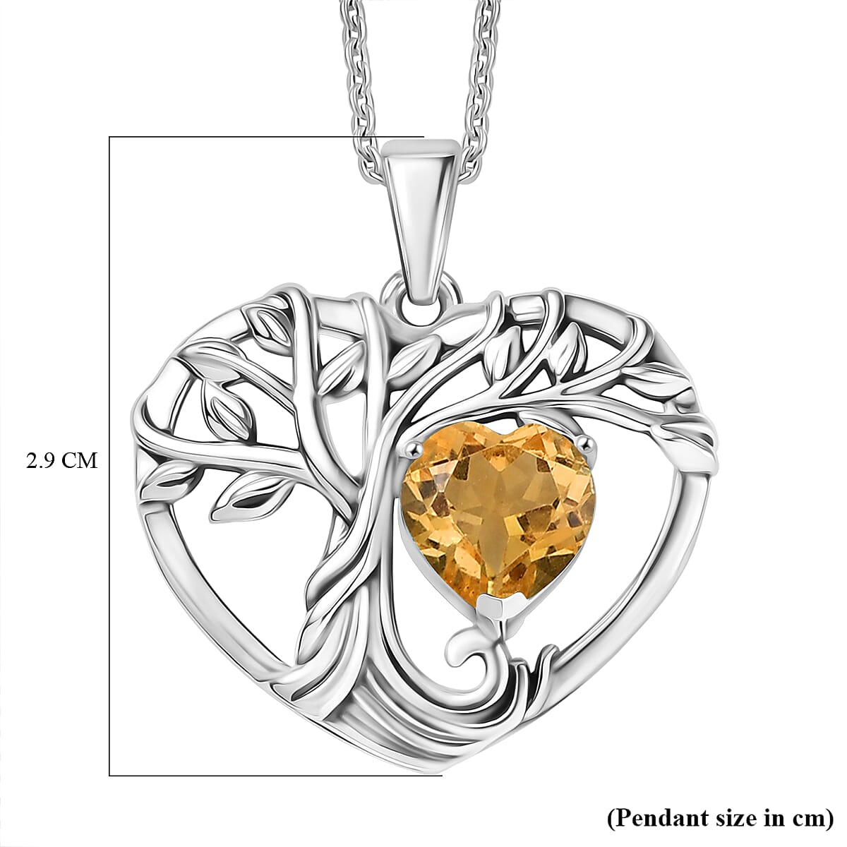 D'Joy Citrine Tree Of Life Heart Pendant with Cable Chain (Size 20) in Black Oxidised Sterling Silver 1.72 Ct. 4425786 7
