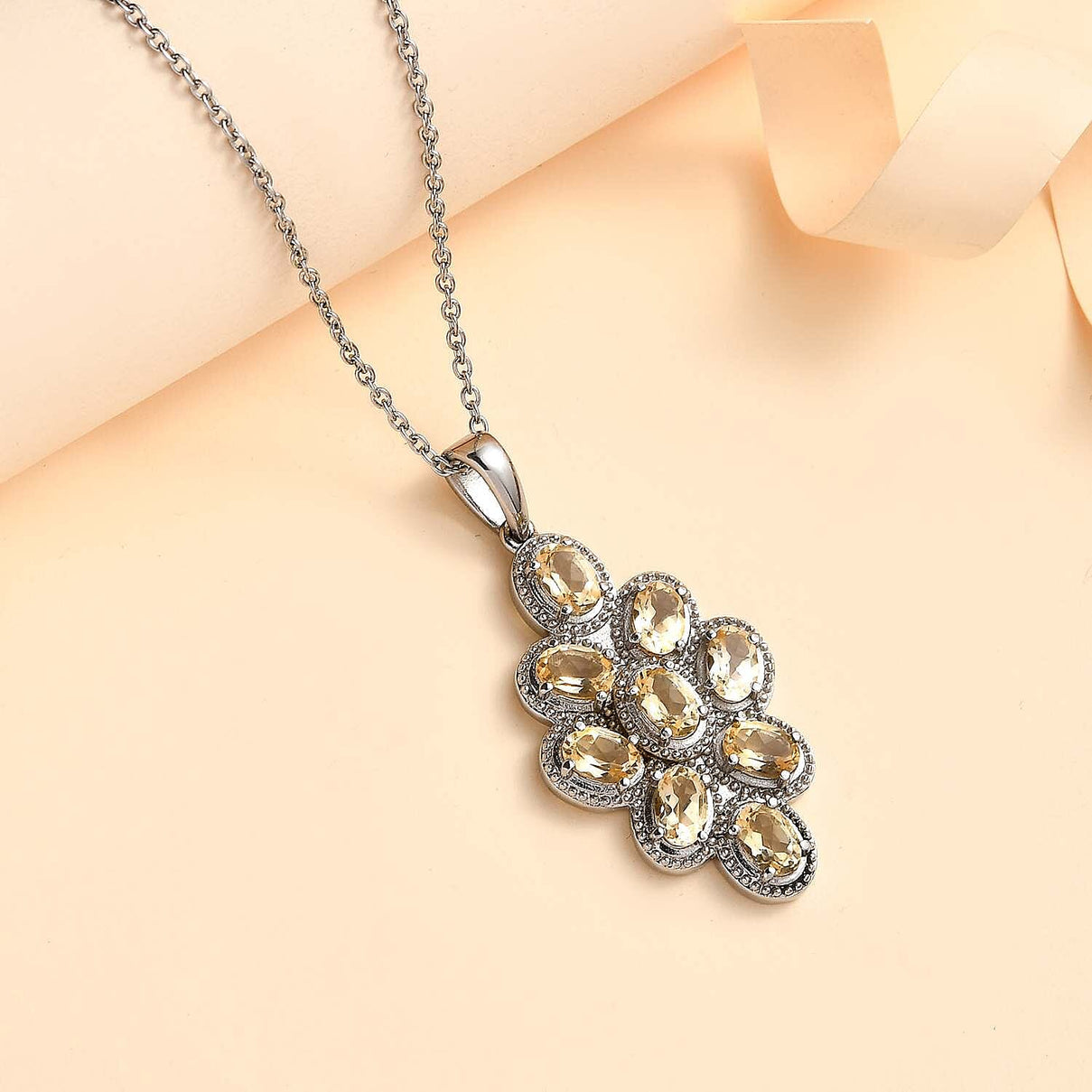Citrine Cluster Pendant with Stainless Steel Magnetic Lock Chain (Size 20) 4192525 1