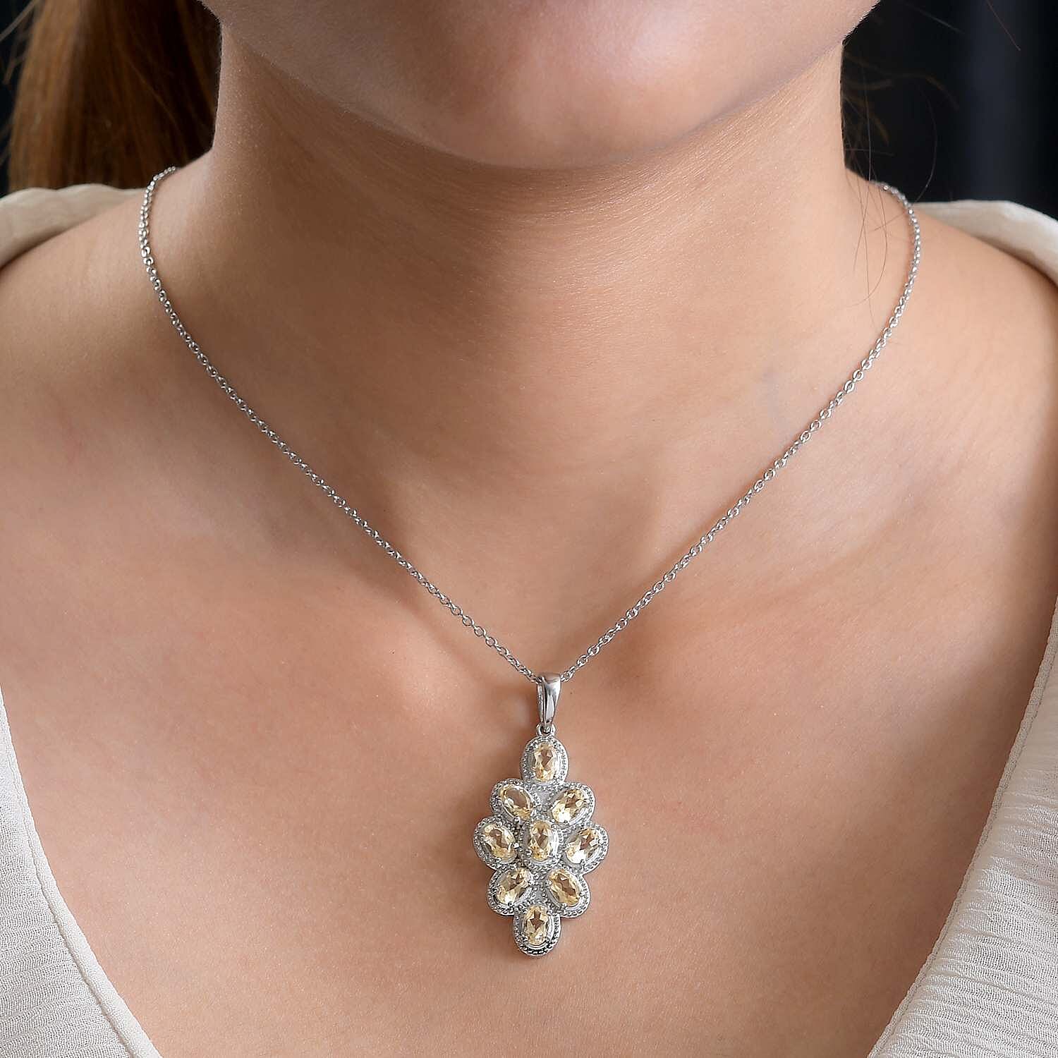 Citrine Cluster Pendant with Stainless Steel Magnetic Lock Chain (Size 20) 4192525 2