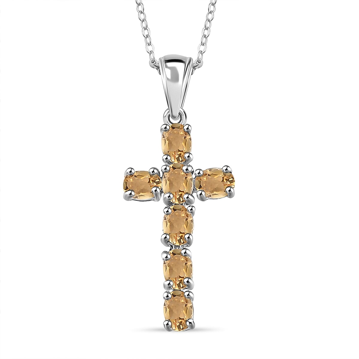 D'Joy - Citrine Cross Pendant with Chain (Size 20) in Platinum Overlay Sterling Silver 1.20 Ct. 4267167 0