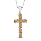D'Joy - Citrine Cross Pendant with Chain (Size 20) in Platinum Overlay Sterling Silver 1.20 Ct.