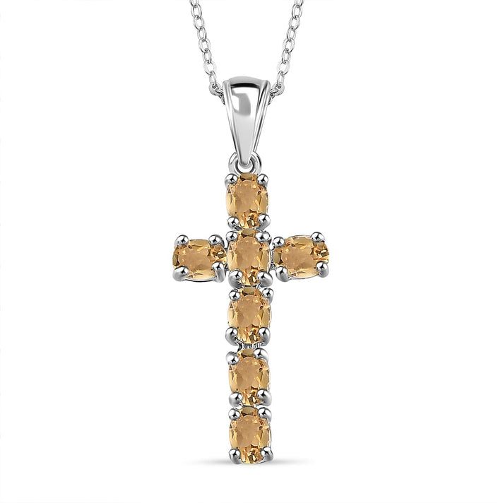 D'Joy - Citrine Cross Pendant with Chain (Size 20) in Platinum Overlay Sterling Silver 1.20 Ct. 4267167 1