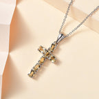 D'Joy - Citrine Cross Pendant with Chain (Size 20) in Platinum Overlay Sterling Silver 1.20 Ct.