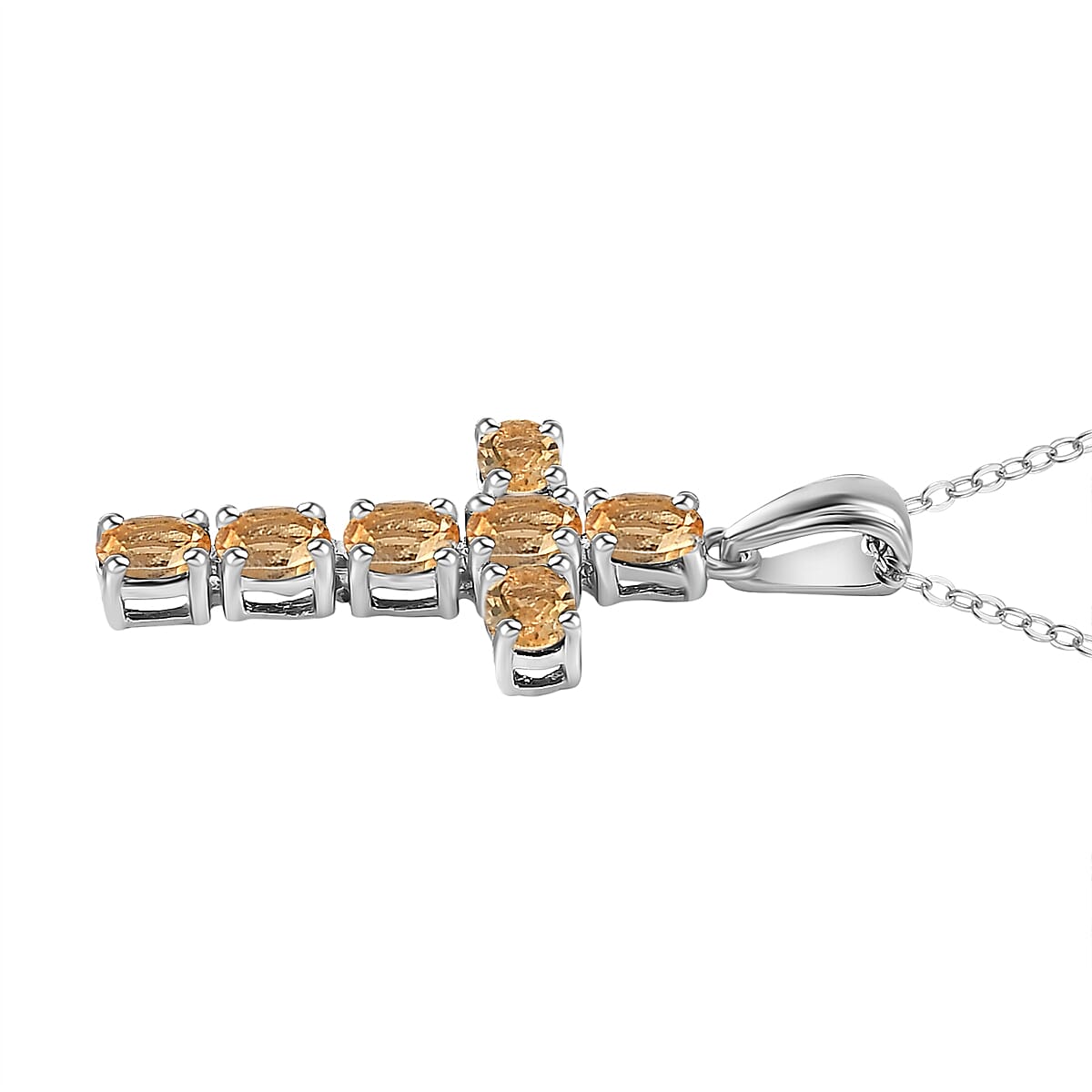 D'Joy - Citrine Cross Pendant with Chain (Size 20) in Platinum Overlay Sterling Silver 1.20 Ct. 4267167 4
