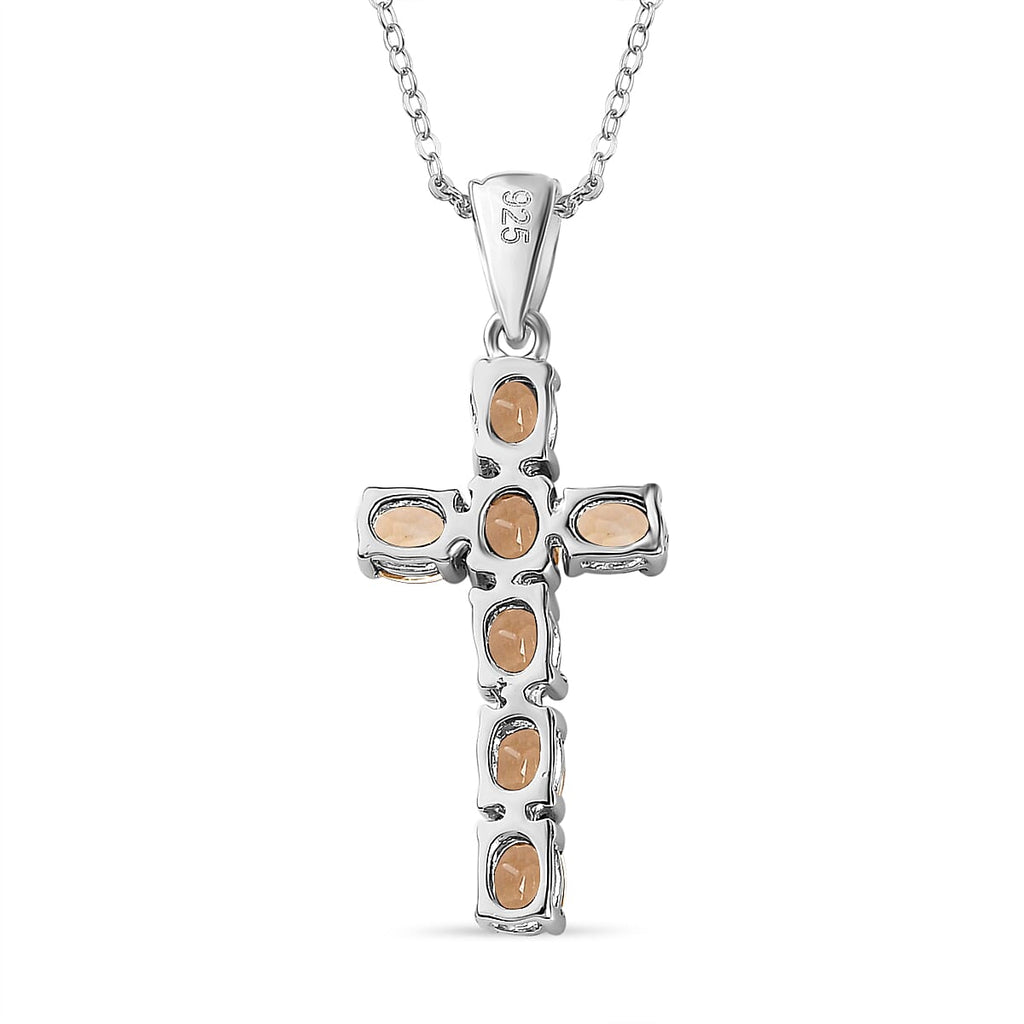 D'Joy - Citrine Cross Pendant with Chain (Size 20) in Platinum Overlay Sterling Silver 1.20 Ct.