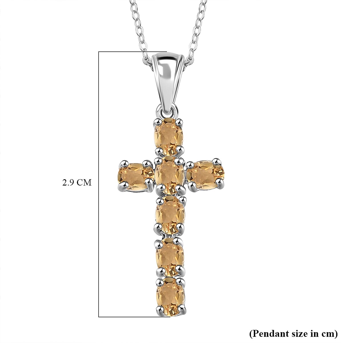 D'Joy - Citrine Cross Pendant with Chain (Size 20) in Platinum Overlay Sterling Silver 1.20 Ct. 4267167 6