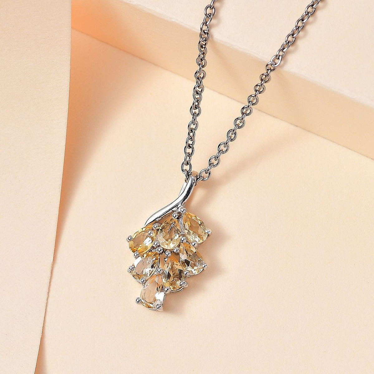 Citrine Pendant with Chain (Size 20) in Platinum Overlay Sterling Silver  1.260  Ct. 4268076 2